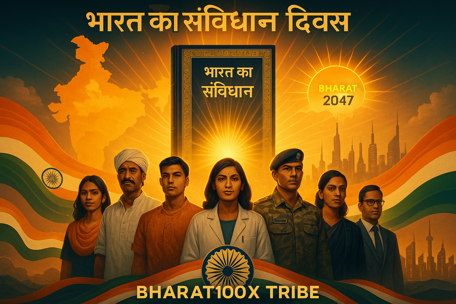 “आज संविधान दिवस पर एक नया संकल्प लें— अधिकार जानेंगे, कर्तव्य निभाएंगे, और मिलकर बनाएँगे विकसित भारत, विश्वगुरु भारत। जय हिंद। जय भारत।”